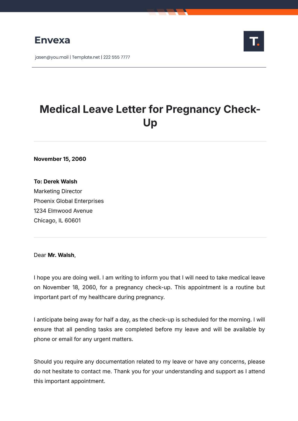 Medical Leave Letter for Pregnancy Check Up Template - Edit Online & Download