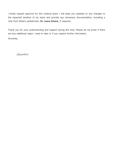 Free Medical Leave for Child Care Letter Template to Edit Online