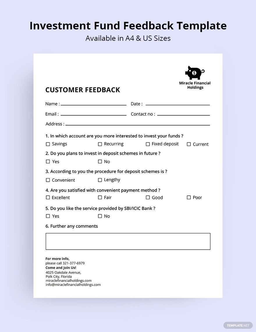 Investment Fund Feedback Form Template