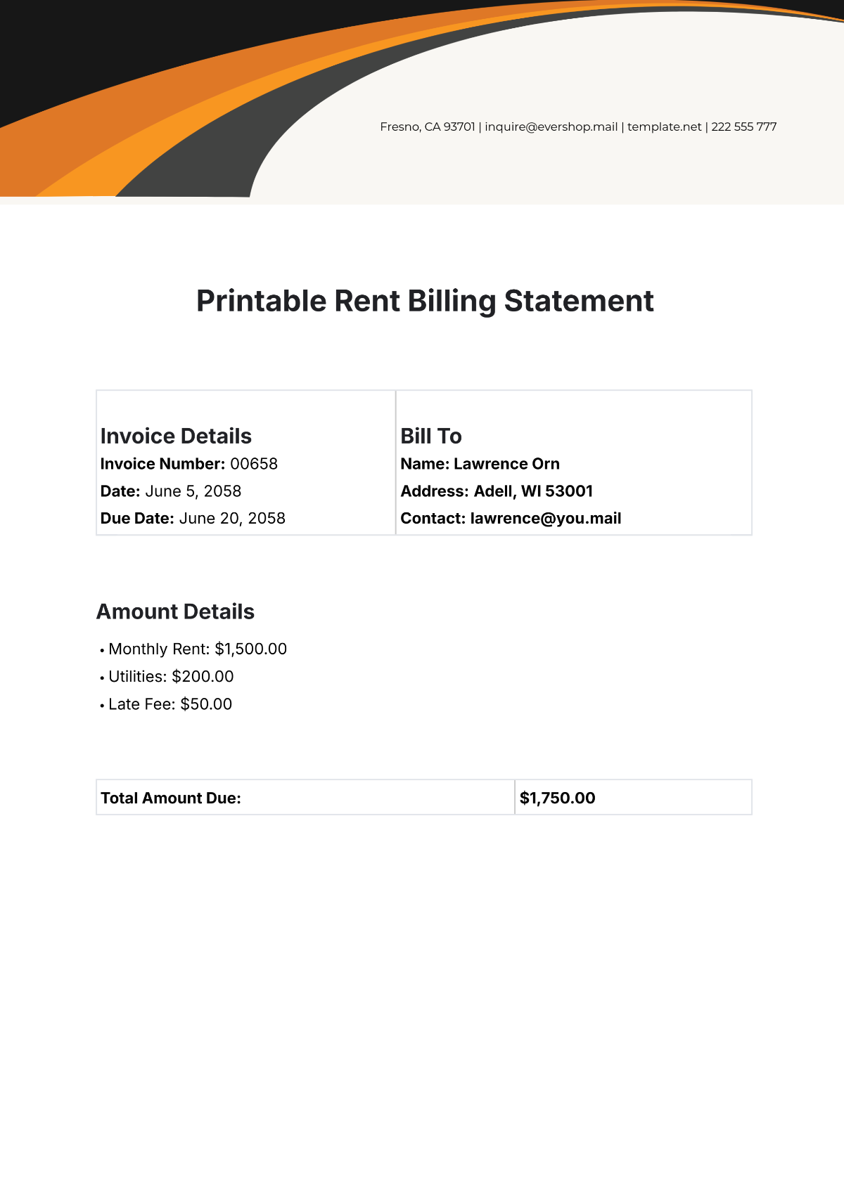 Printable Rent Billing Statement Template - Edit Online & Download