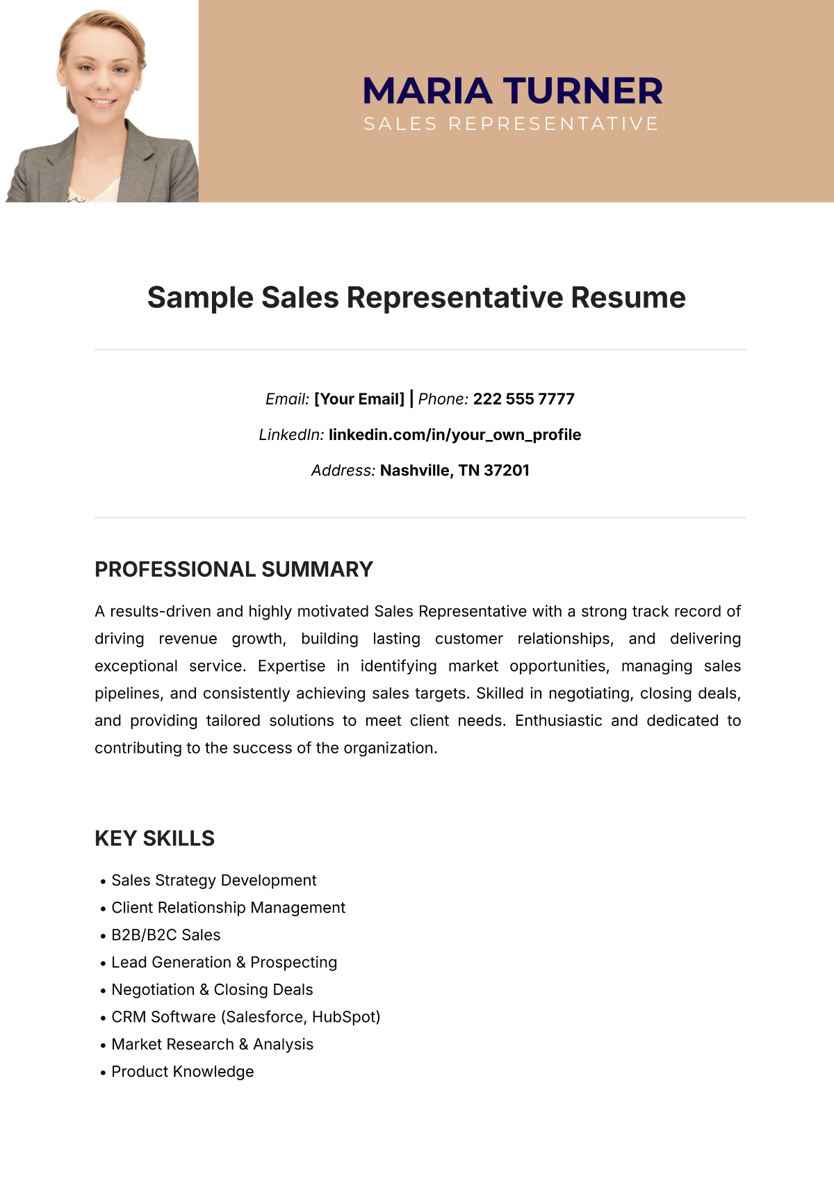 Sample Sales Representative Resume Template - Edit Online & Download