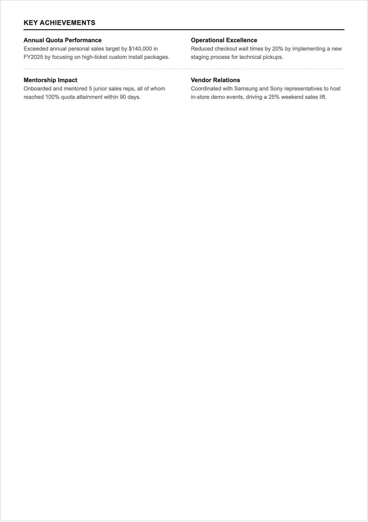 Free Simple Retail Representative ATS Resume Template