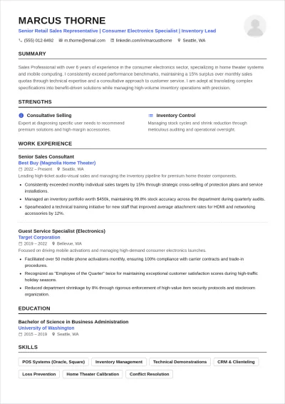 Free Simple Retail Representative ATS Resume Template