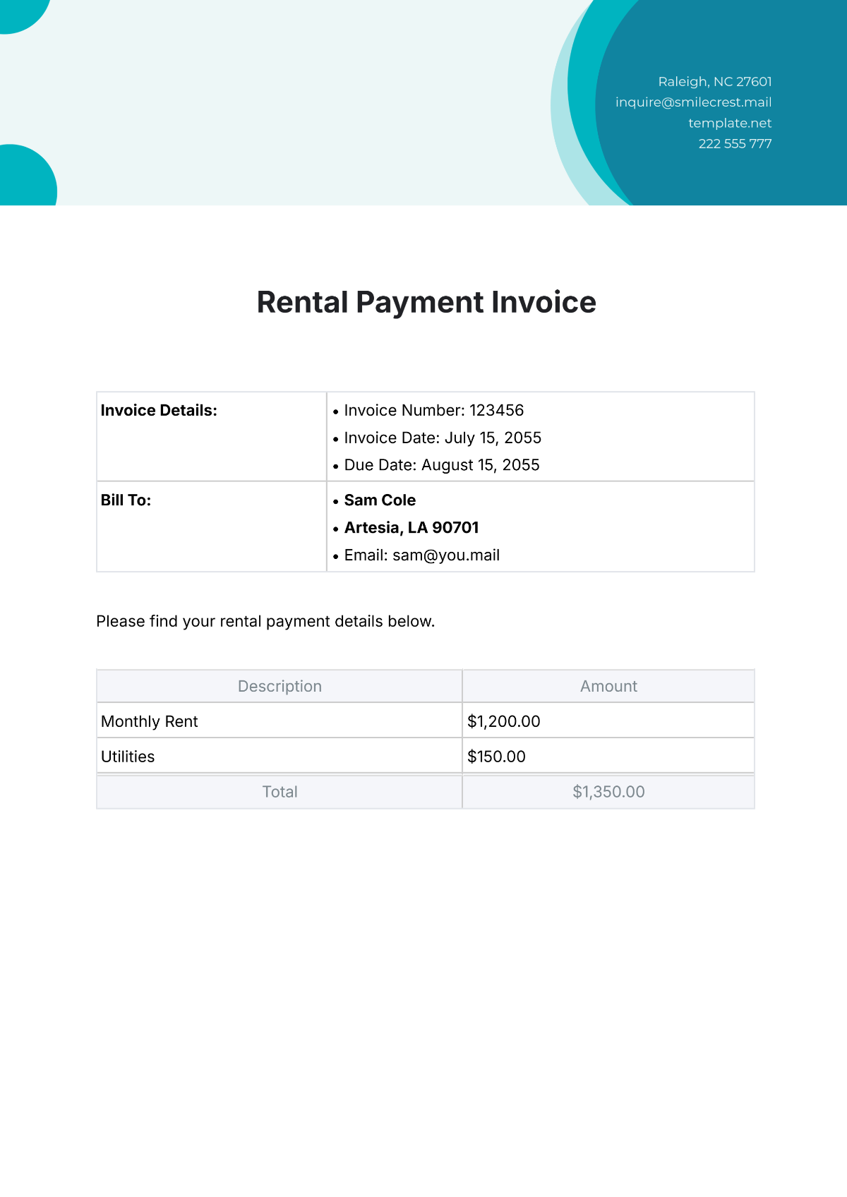 Rental Payment Invoice Template - Edit Online & Download