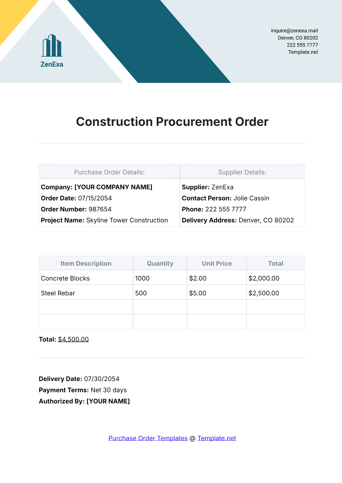 Construction Procurement Order Template - Edit Online & Download