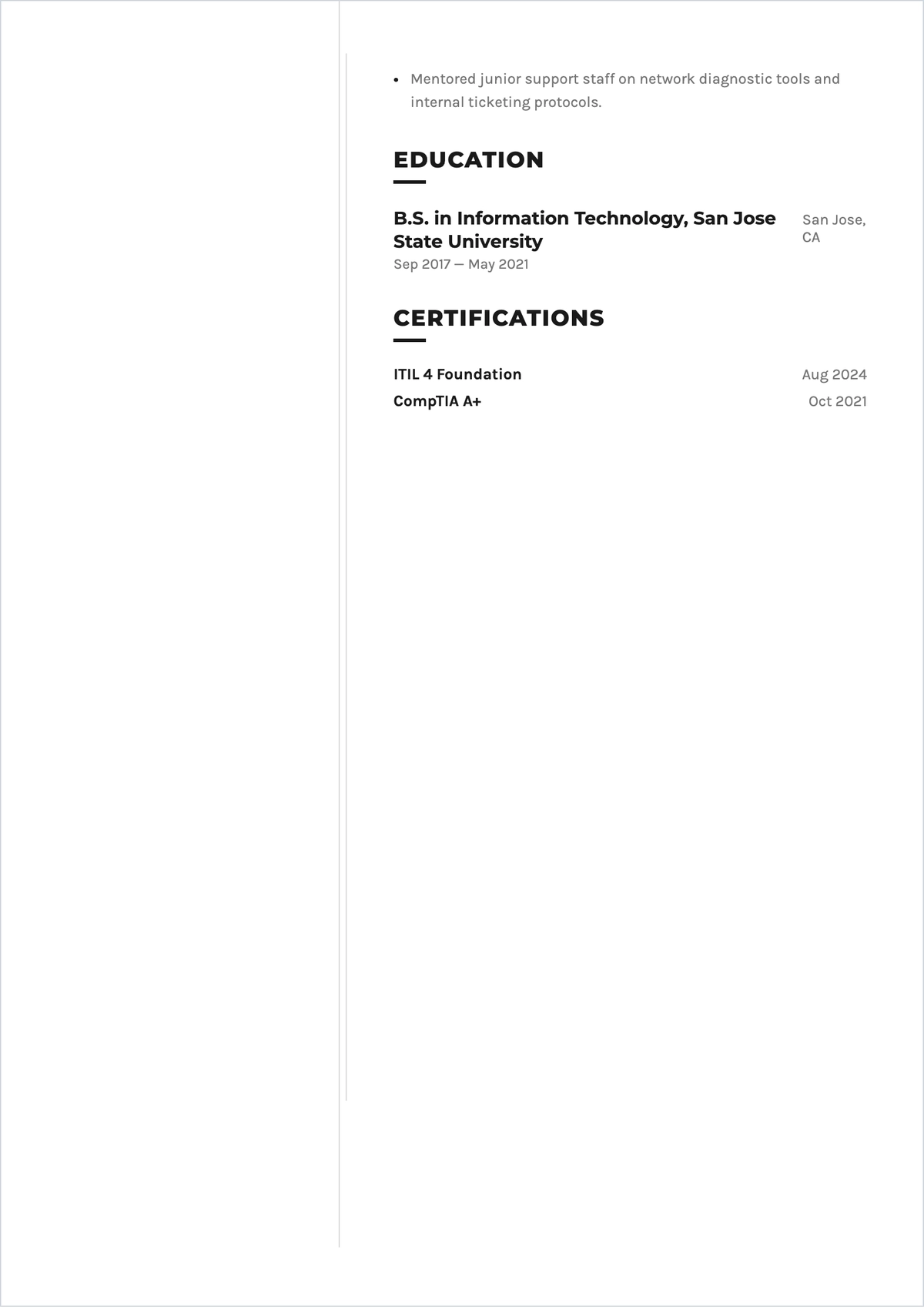 Free Technical Support Representative ATS Resume Template