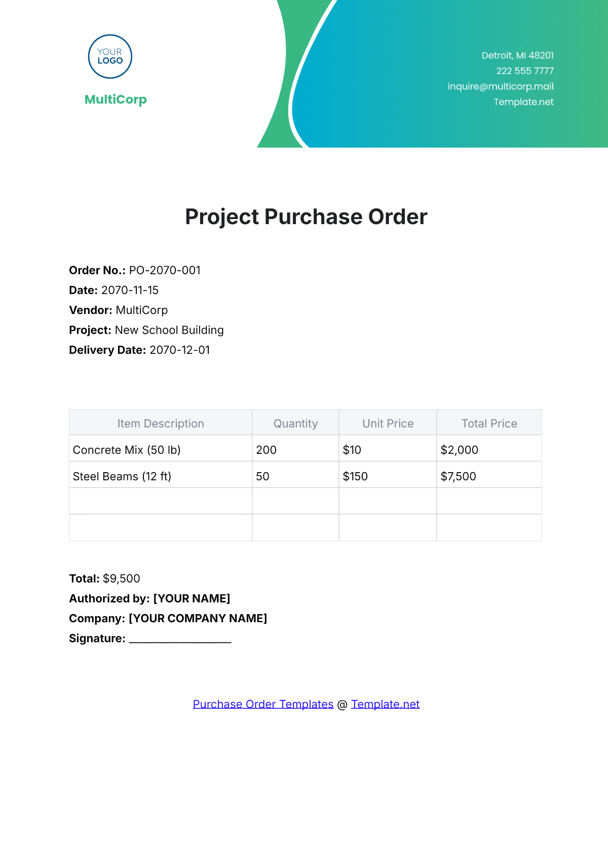 Project Purchase Order Template - Edit Online & Download