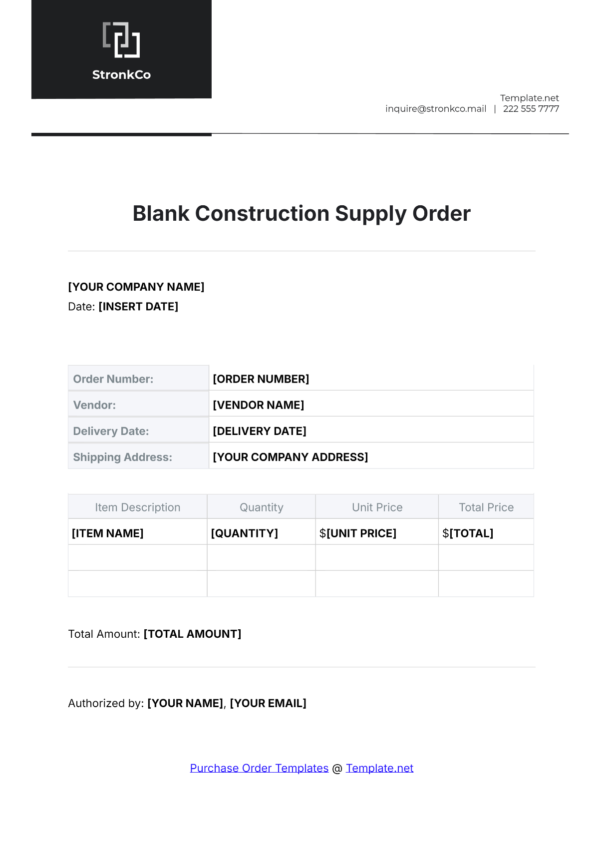 Blank Construction Supply Order Template - Edit Online & Download