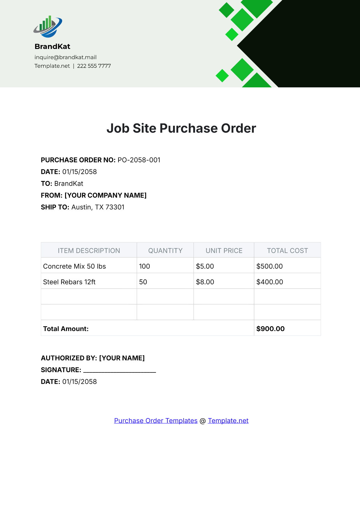 Job Site Purchase Order Template - Edit Online & Download