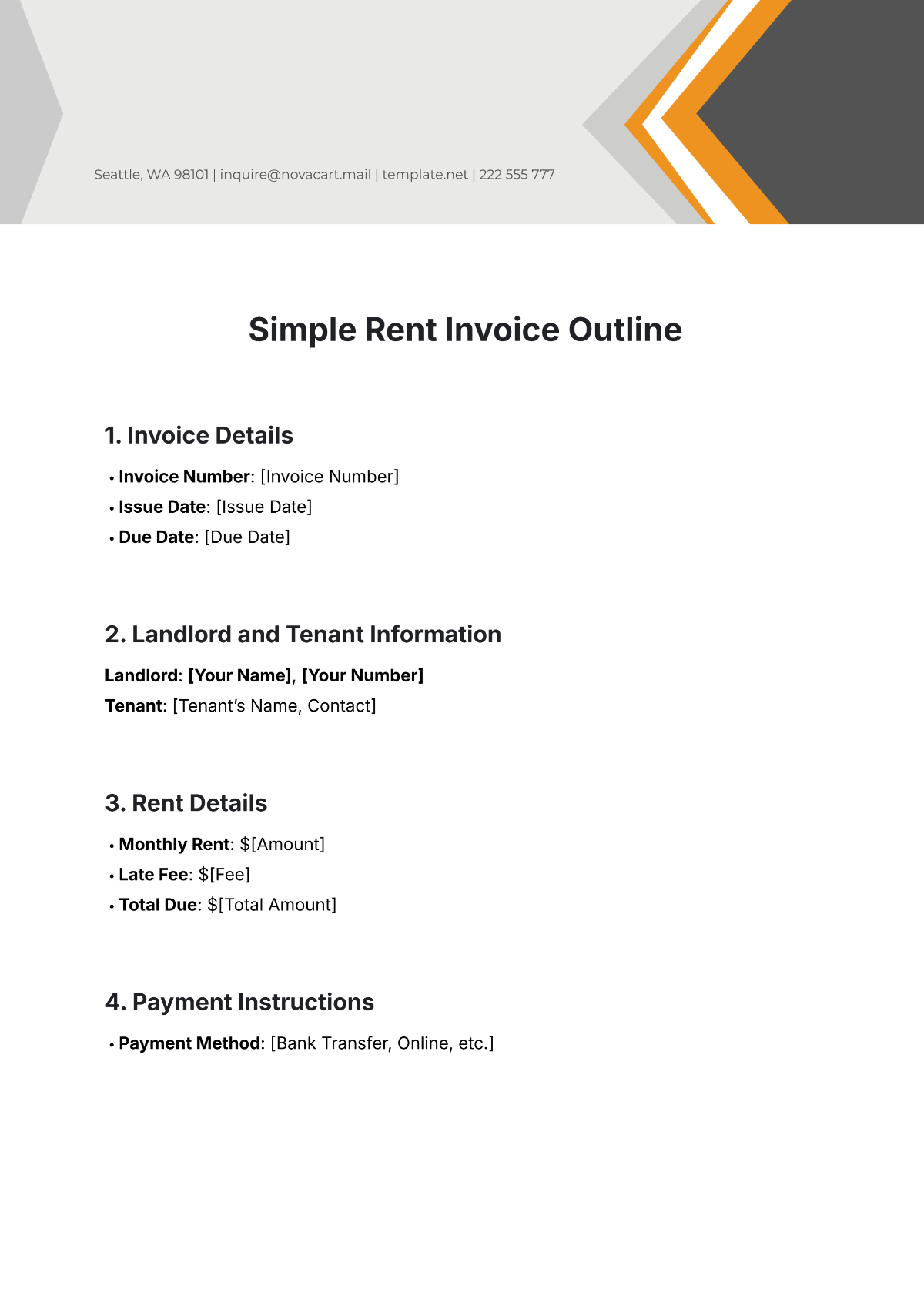 Simple Rent Invoice Outline Template - Edit Online & Download