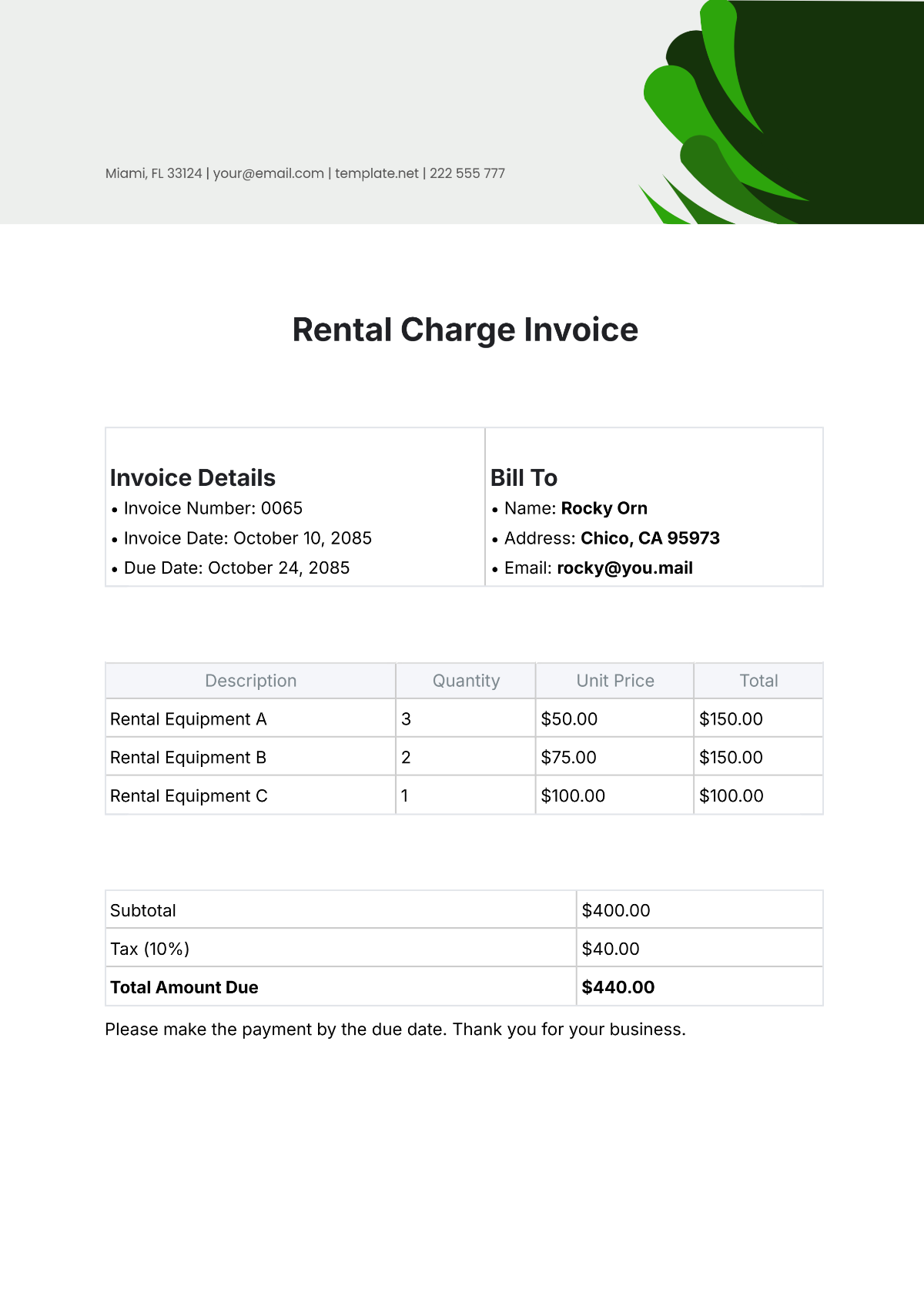 Rental Charge Invoice Template - Edit Online & Download