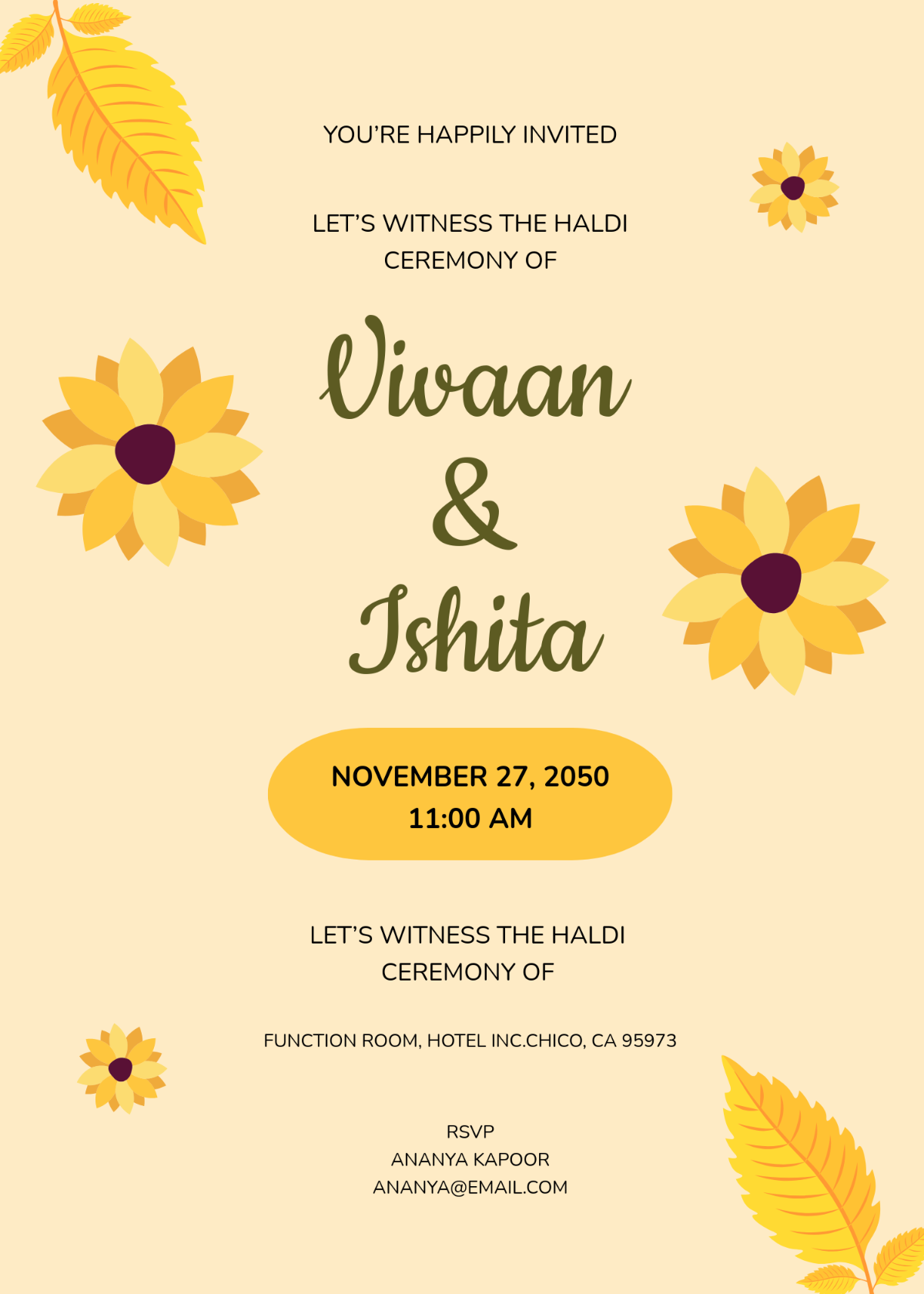 Traditional Haldi Ceremony Invitation Template - Edit Online & Download