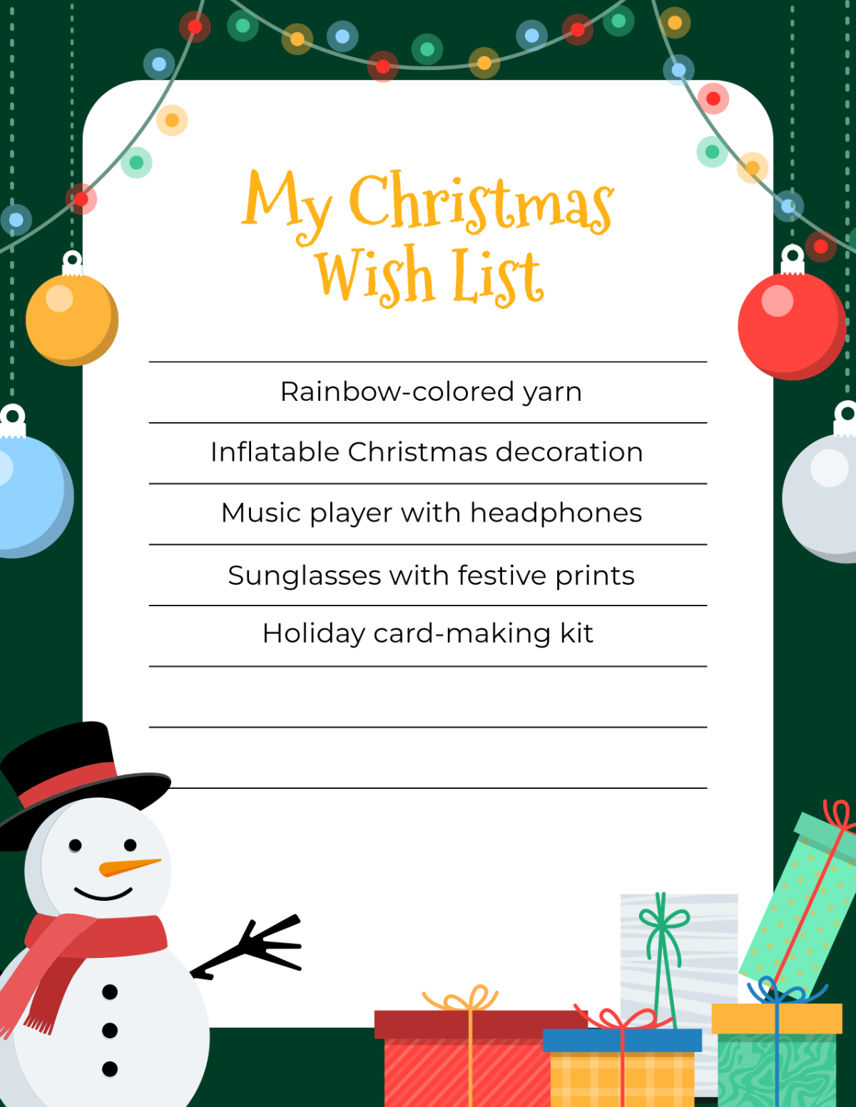 Colorful Christmas Wish List