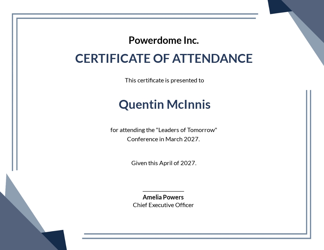Conference Attendance Certificate Template - Google Docs, Illustrator, InDesign, Word, Apple Pages, PSD, PDF, Publisher
