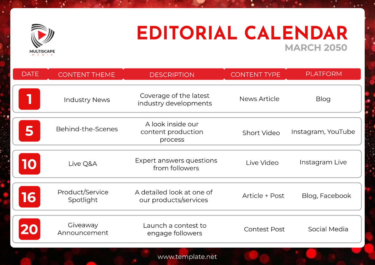 Media Editorial Calendar Template - Edit Online & Download