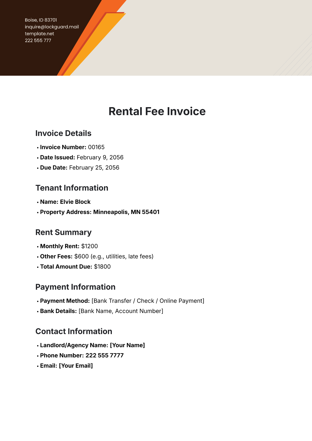 Rental Fee Invoice Template - Edit Online & Download