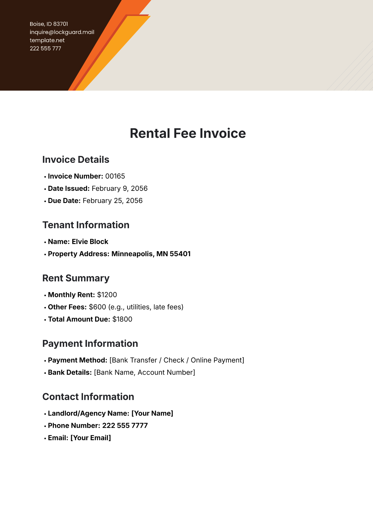 Free Rental Fee Invoice Template To Edit Online