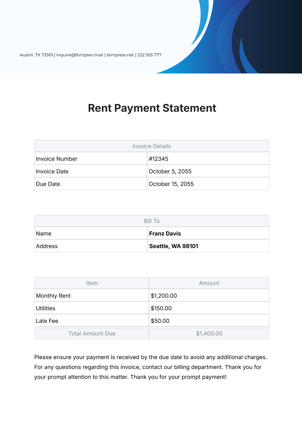 Rent Payment Statement Template - Edit Online & Download