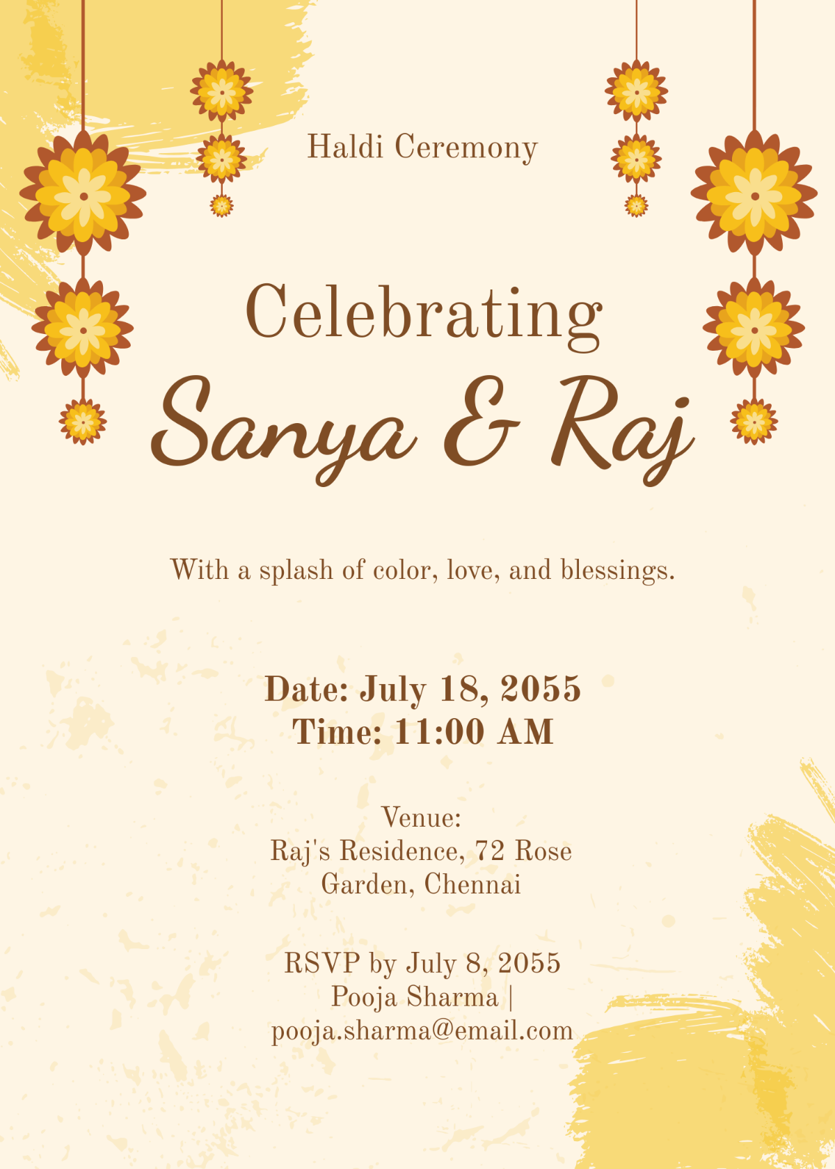 Watercolor Haldi Ceremony Invitation Template - Edit Online & Download