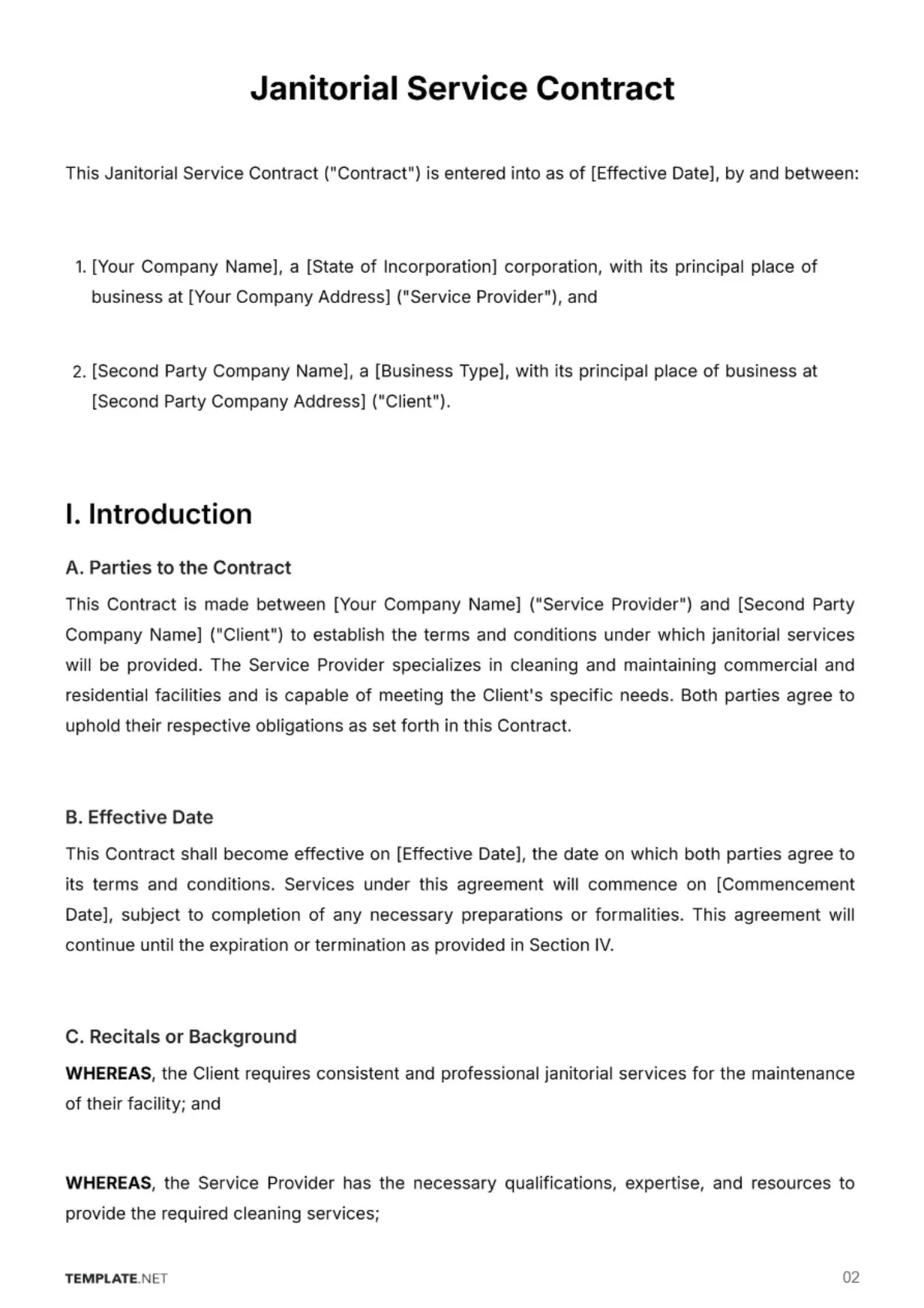 Free Janitorial Service Contract Template to Edit Online