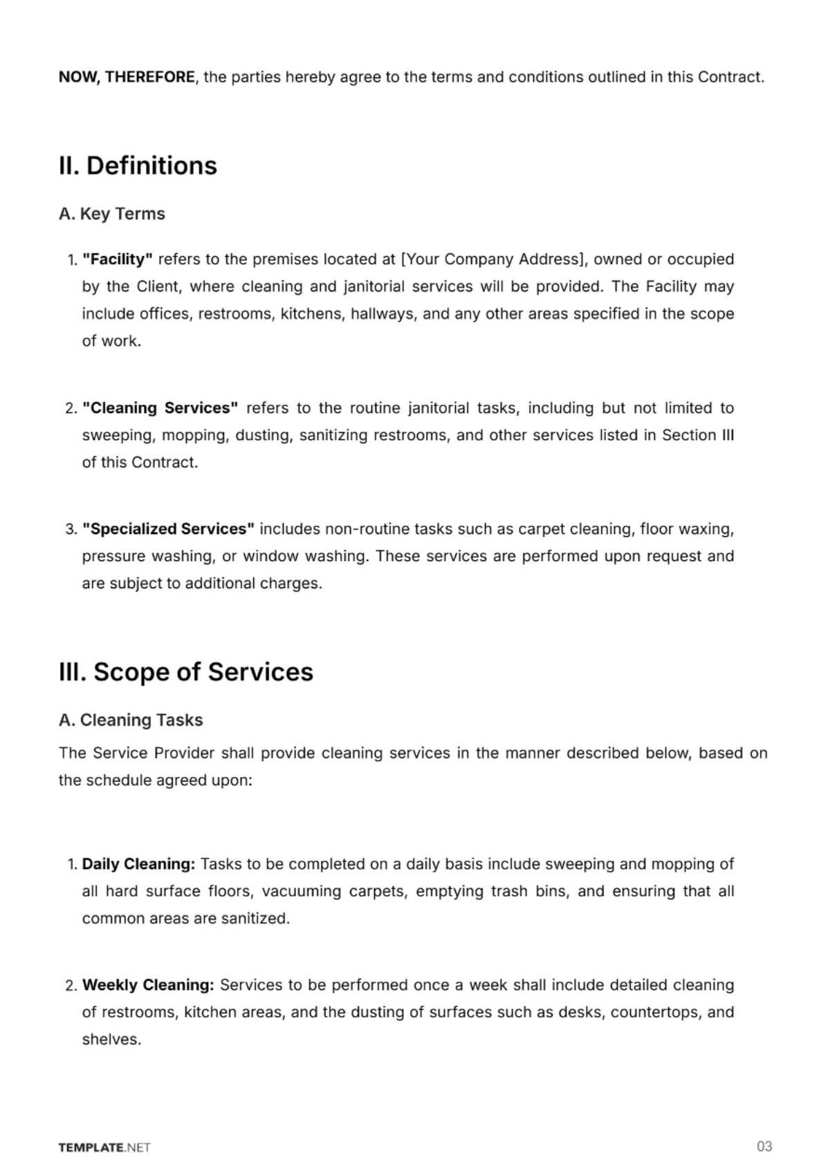 Free Janitorial Service Contract Template to Edit Online