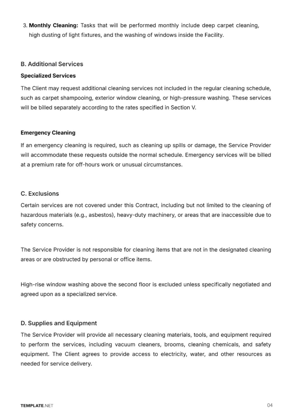 Free Janitorial Service Contract Template to Edit Online