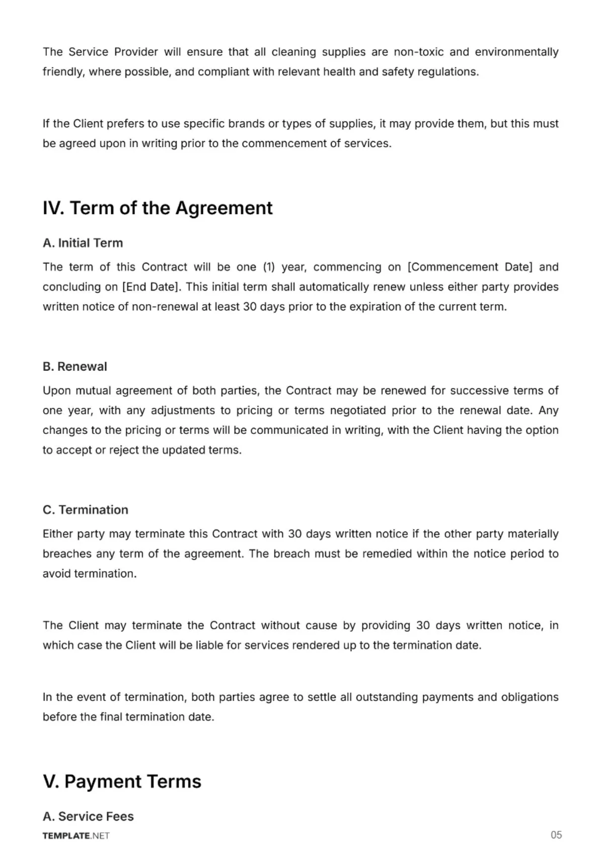 Free Janitorial Service Contract Template to Edit Online
