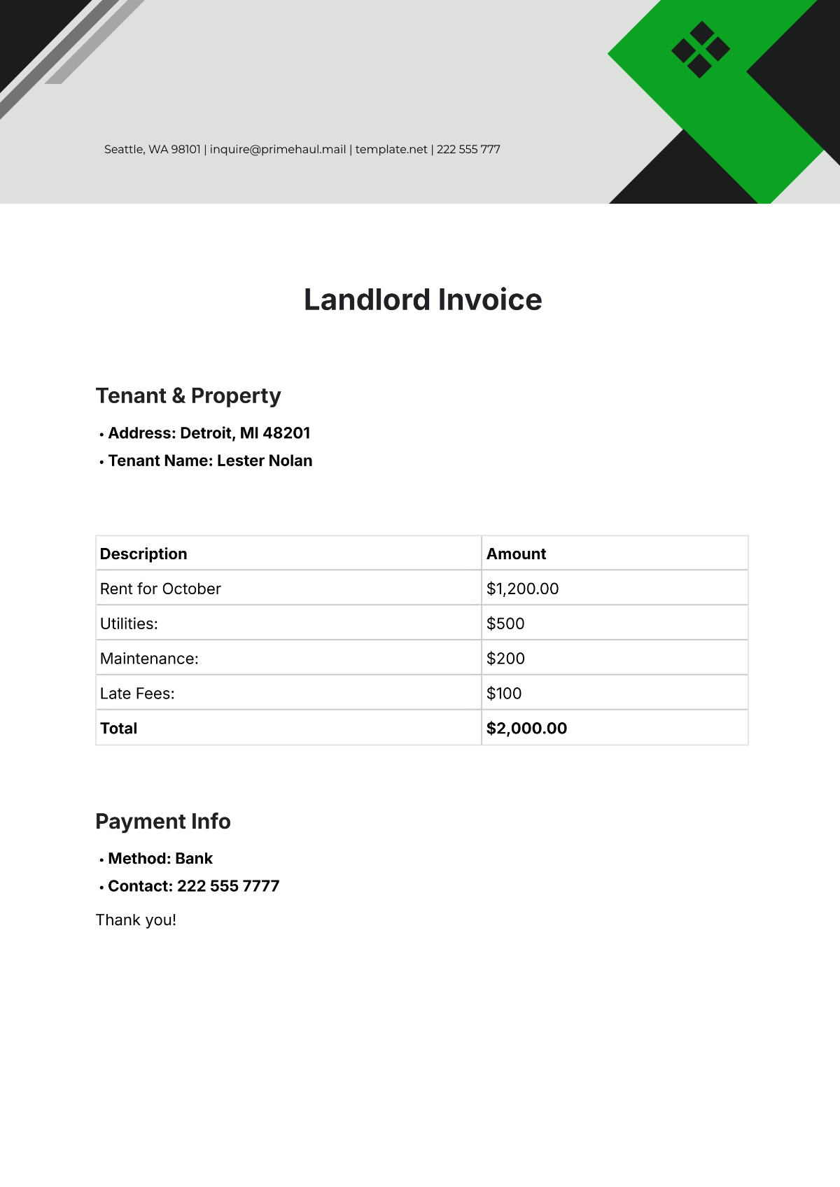 Landlord Invoice Template - Edit Online & Download