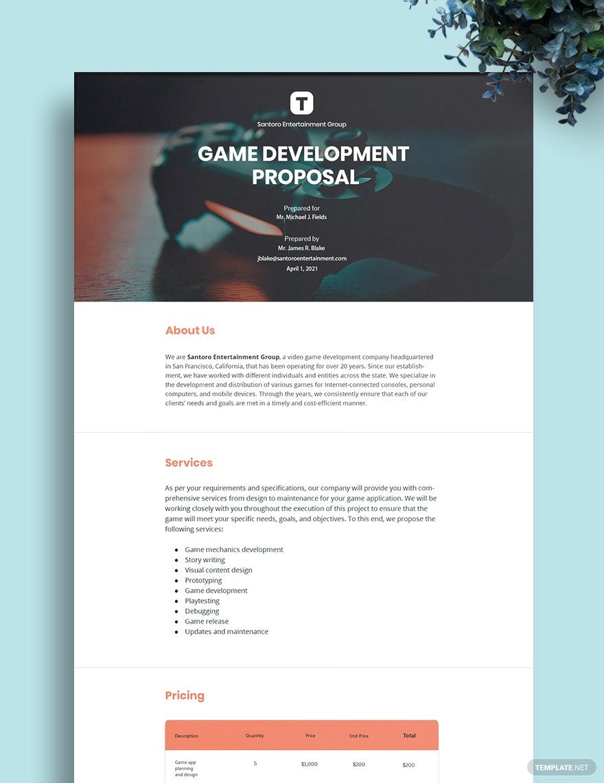 Free Game Development Proposal Template