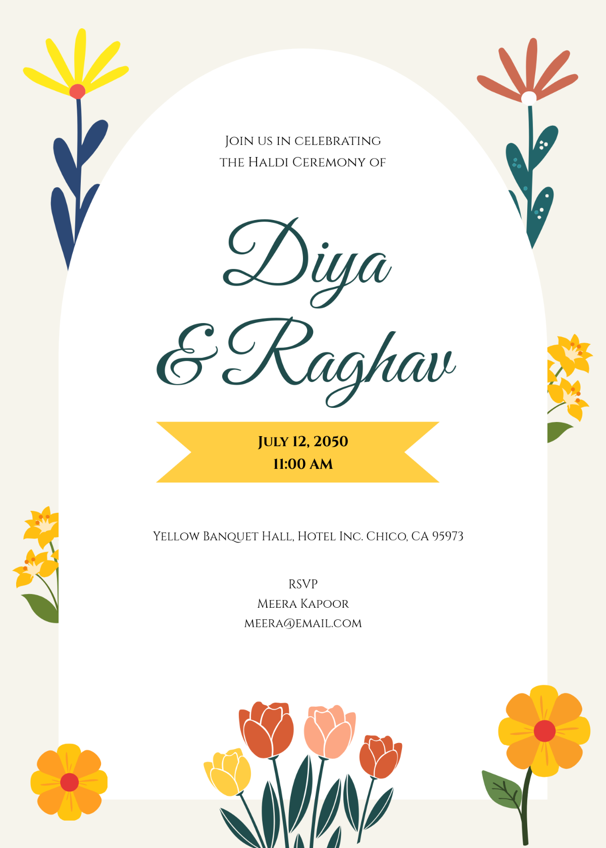 Floral Haldi Ceremony Invitation Template - Edit Online & Download