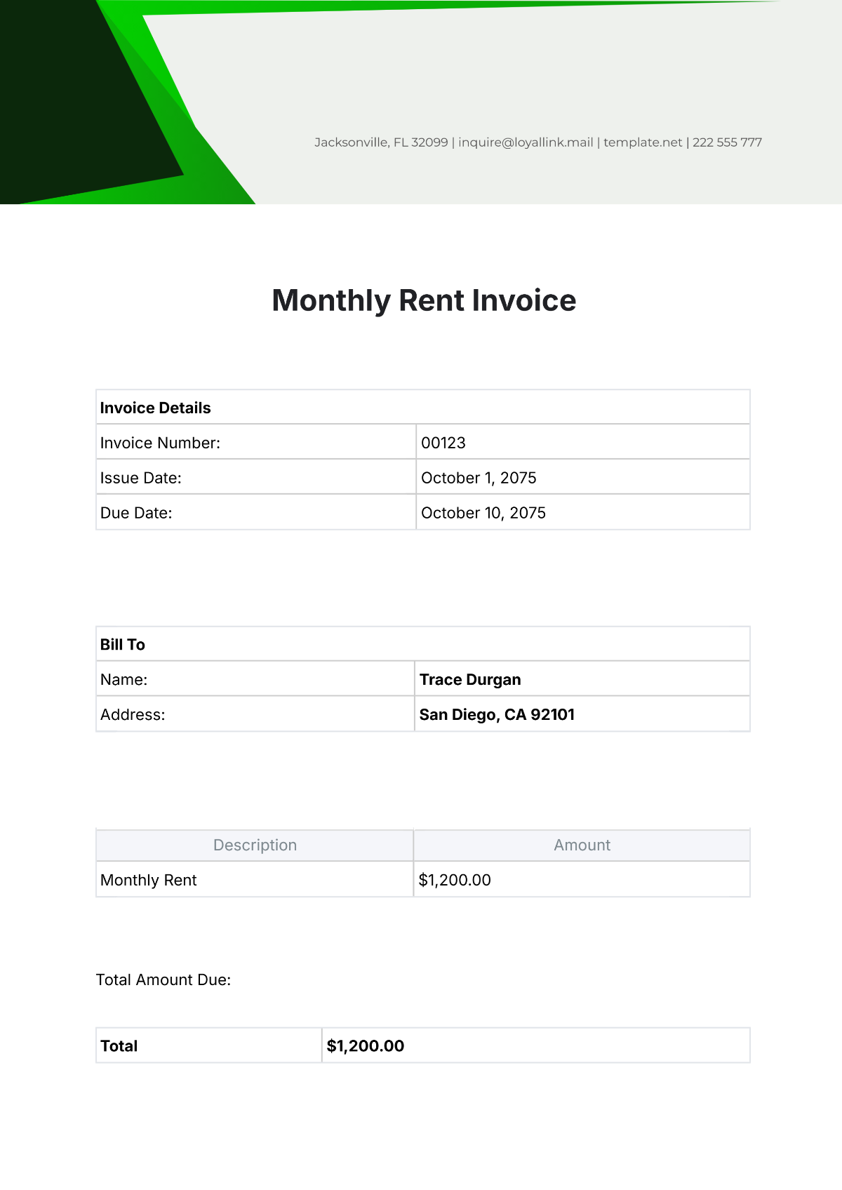 Monthly Rent Invoice Template - Edit Online & Download