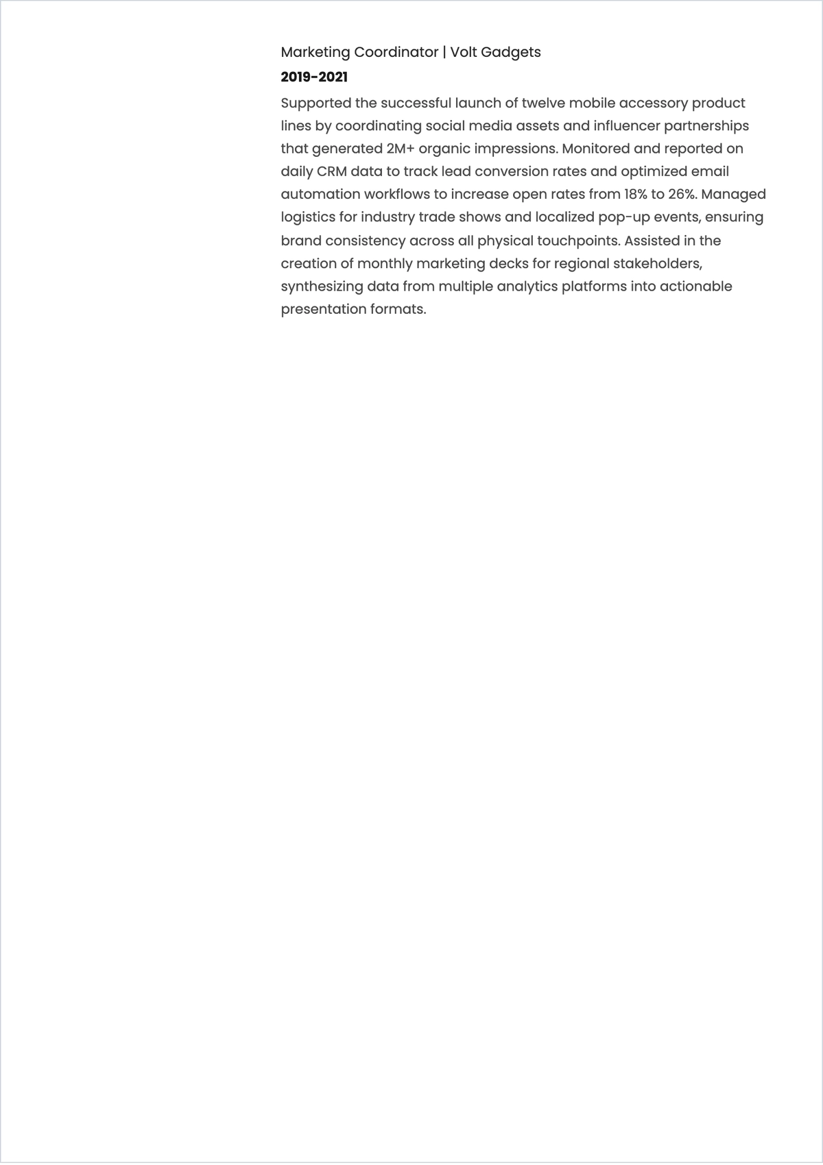 Free Marketing Representative ATS Resume Template, AI Resume Builder