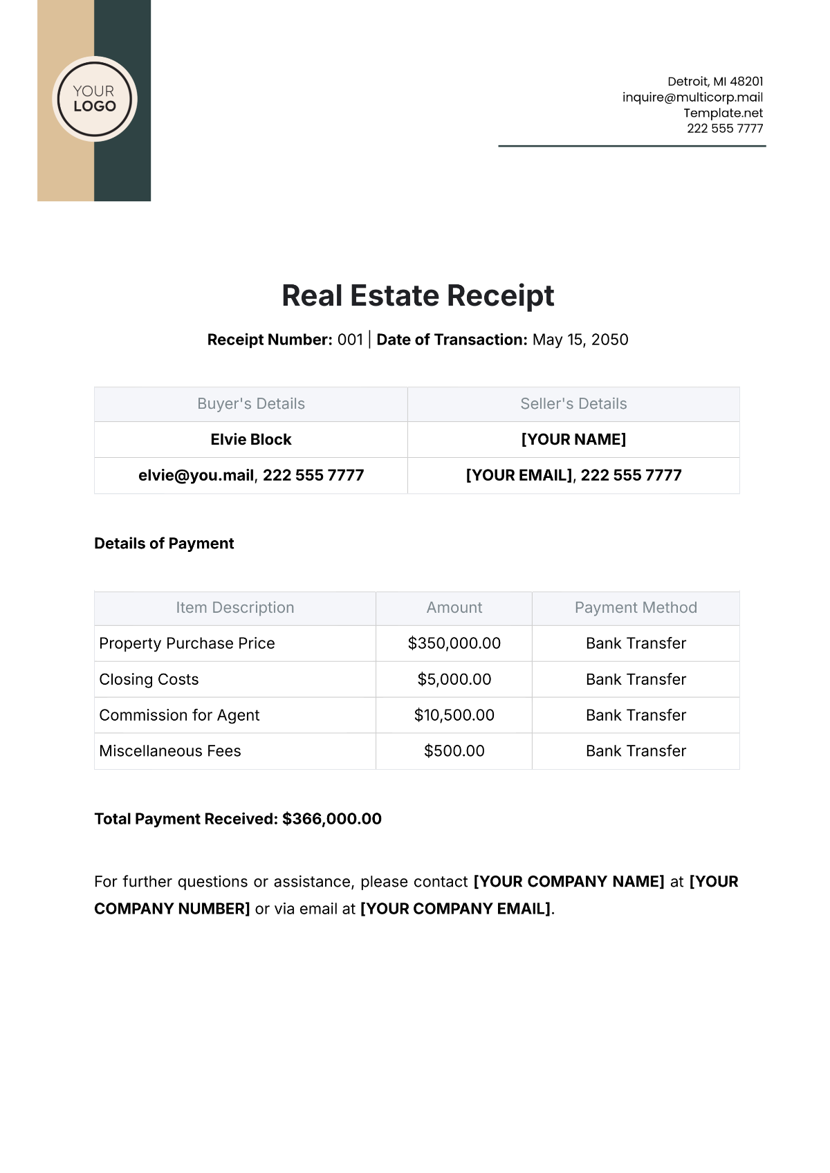 Real Estate Receipt Template - Edit Online & Download