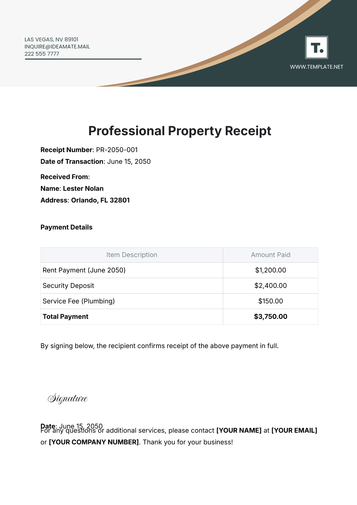 Professional Property Receipt Template - Edit Online & Download