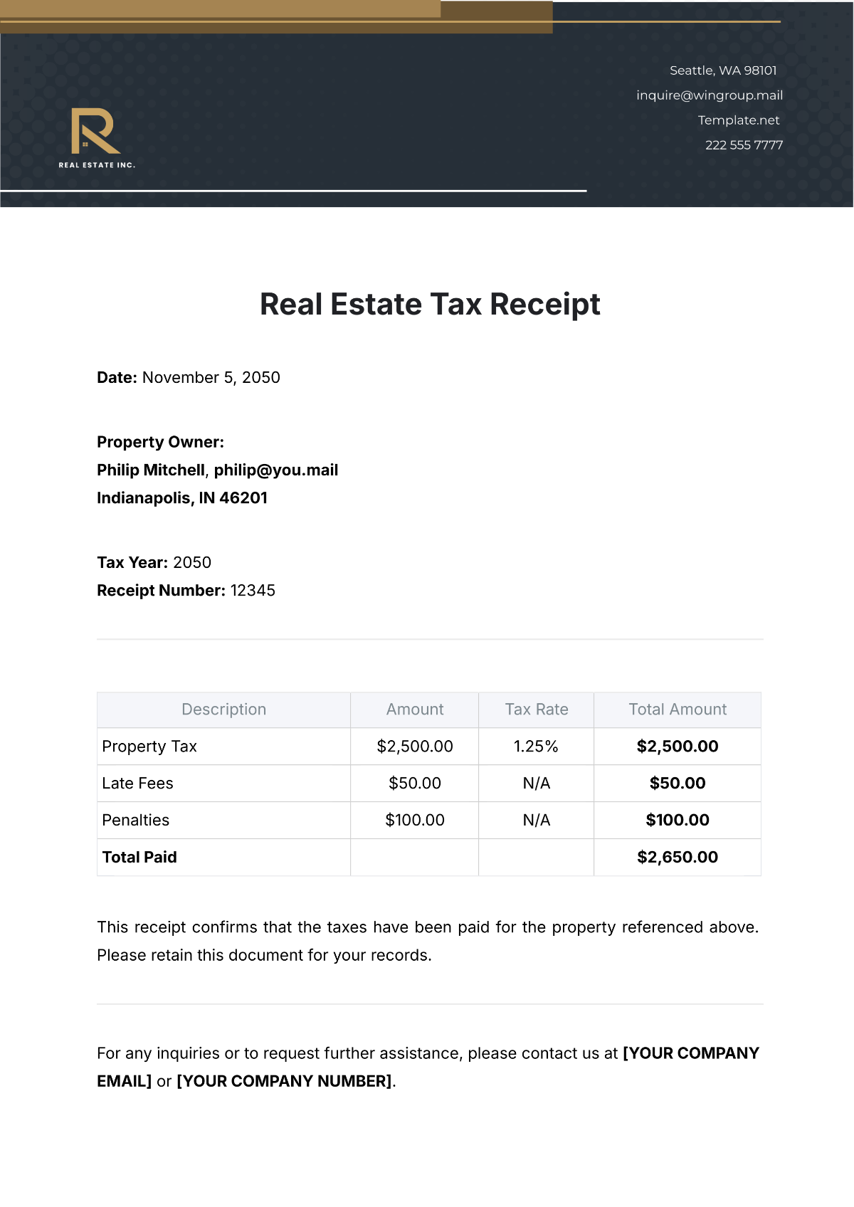 Real Estate Tax Receipt Template - Edit Online & Download