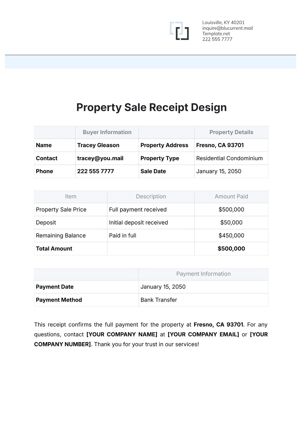 Free Property Sale Receipt Design Template to Edit Online