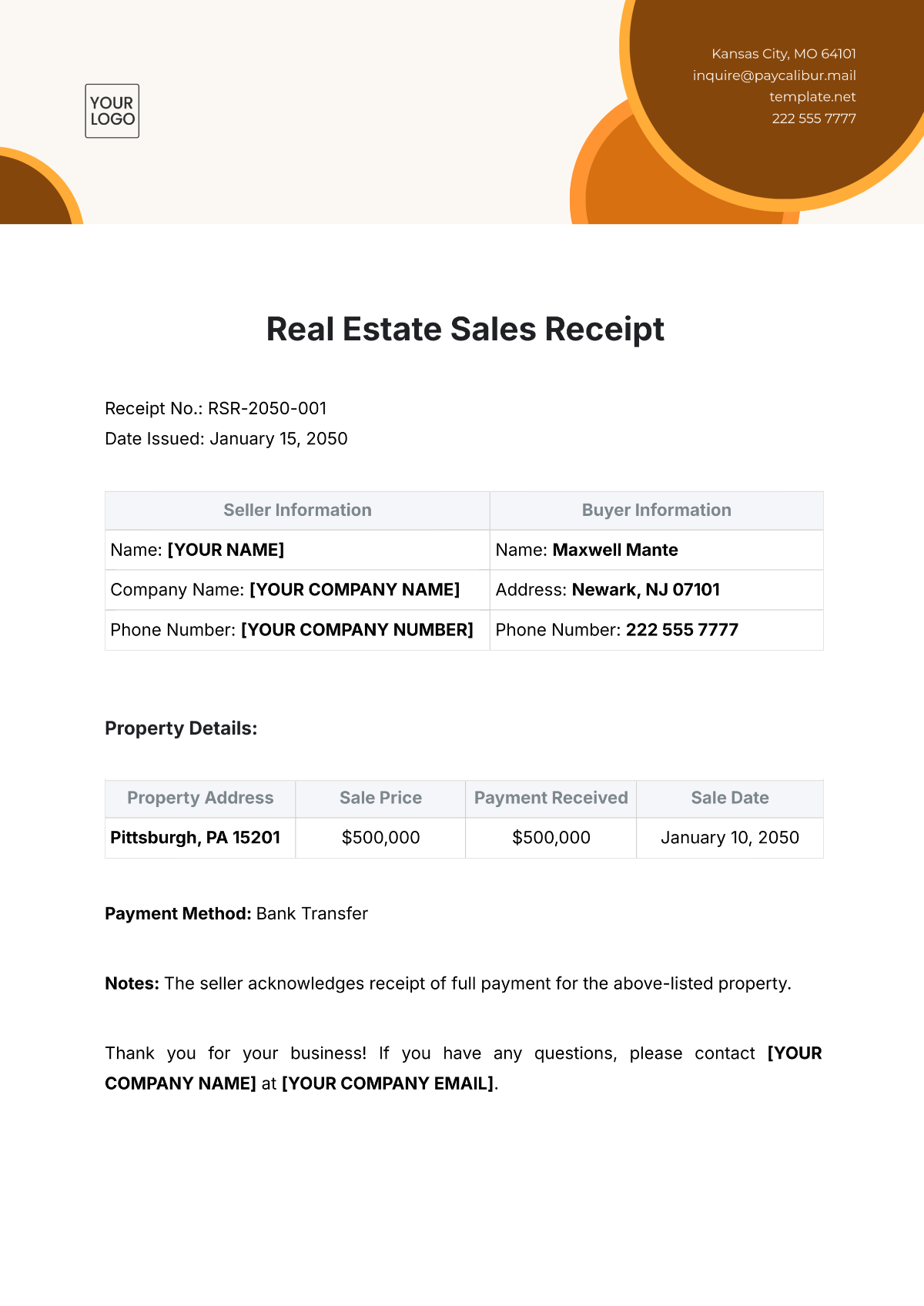 Real Estate Sales Receipt Template - Edit Online & Download