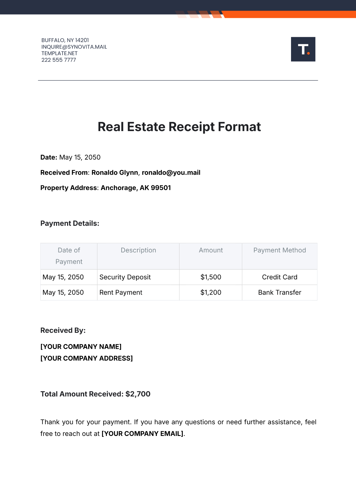 Real Estate Receipt Format Template - Edit Online & Download