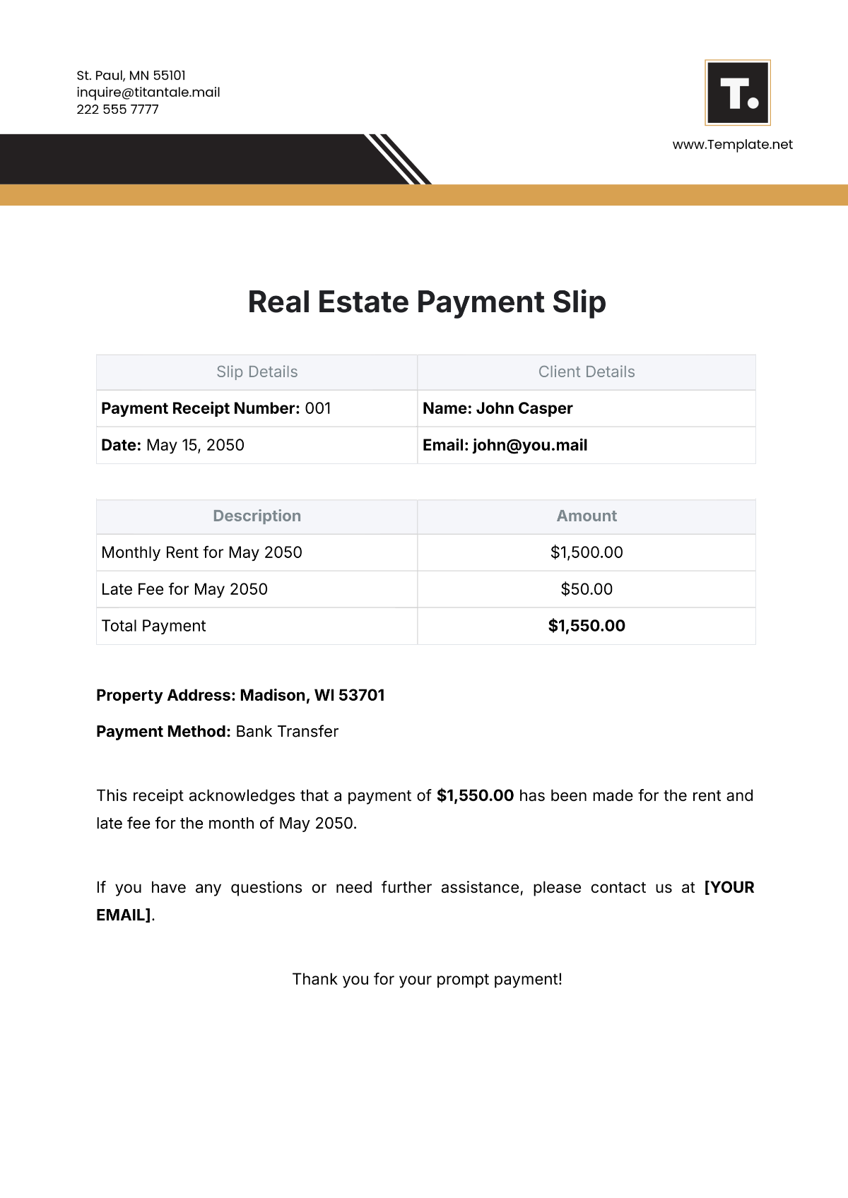 Real Estate Payment Slip Template - Edit Online & Download