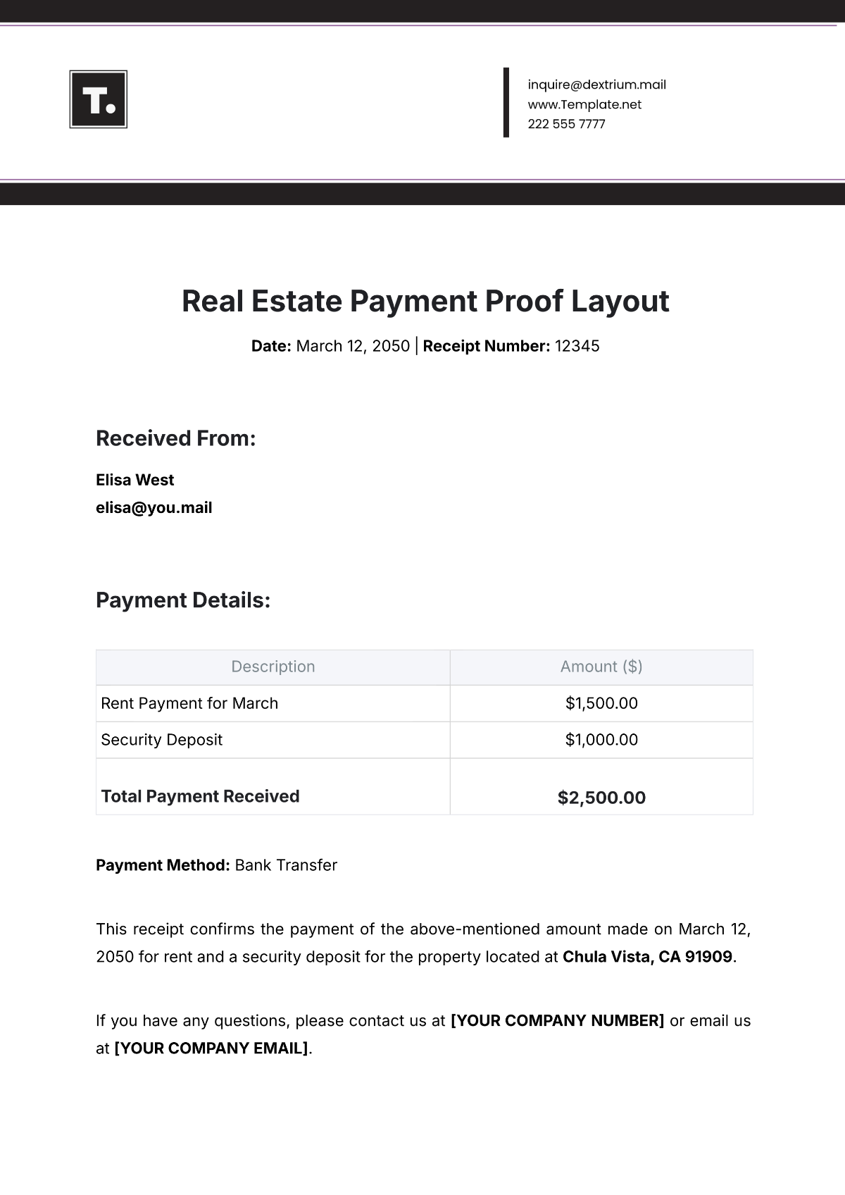 Real Estate Payment Proof Layout Template - Edit Online & Download