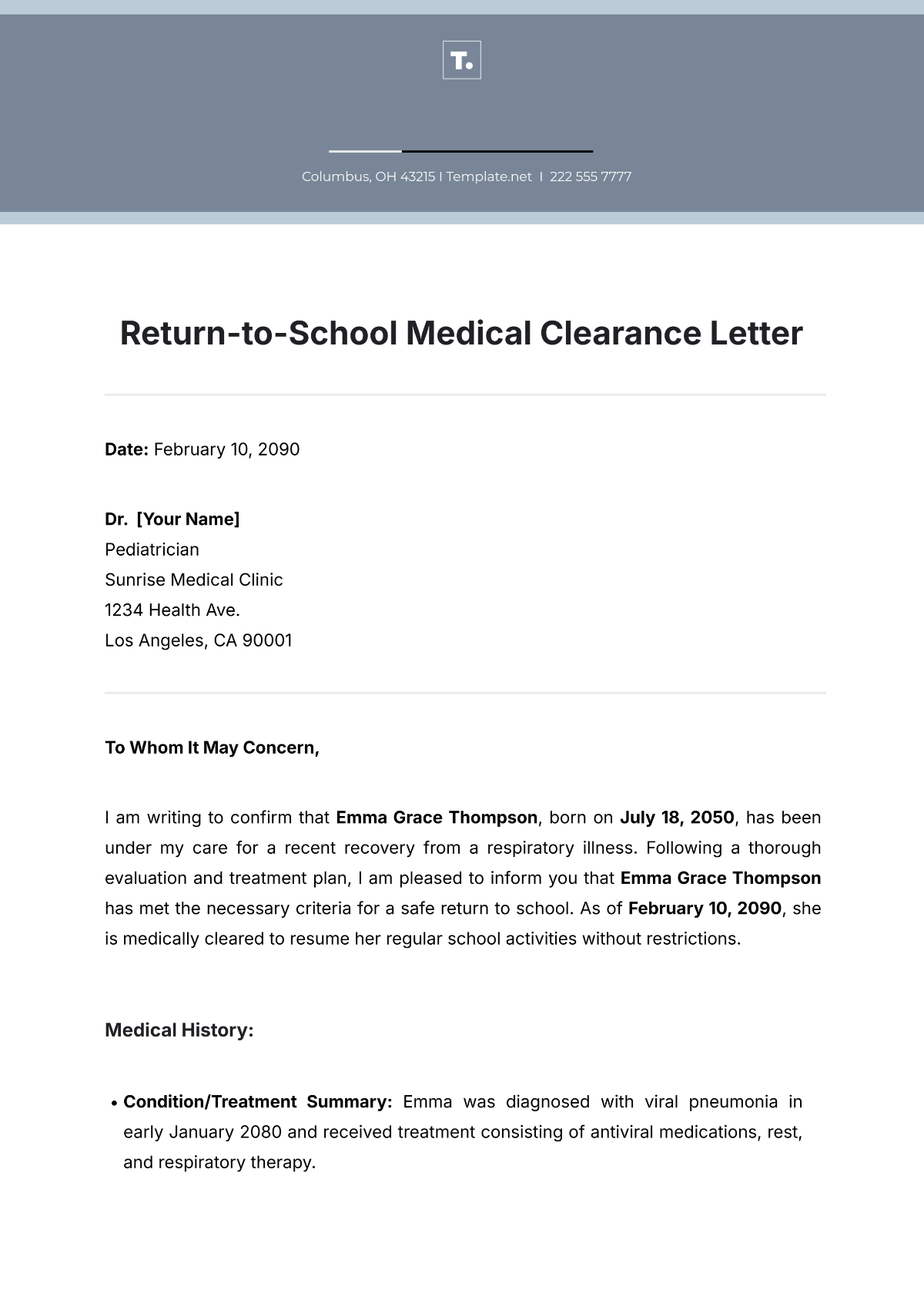 Return-to-School Medical Clearance Letter Template - Edit Online & Download