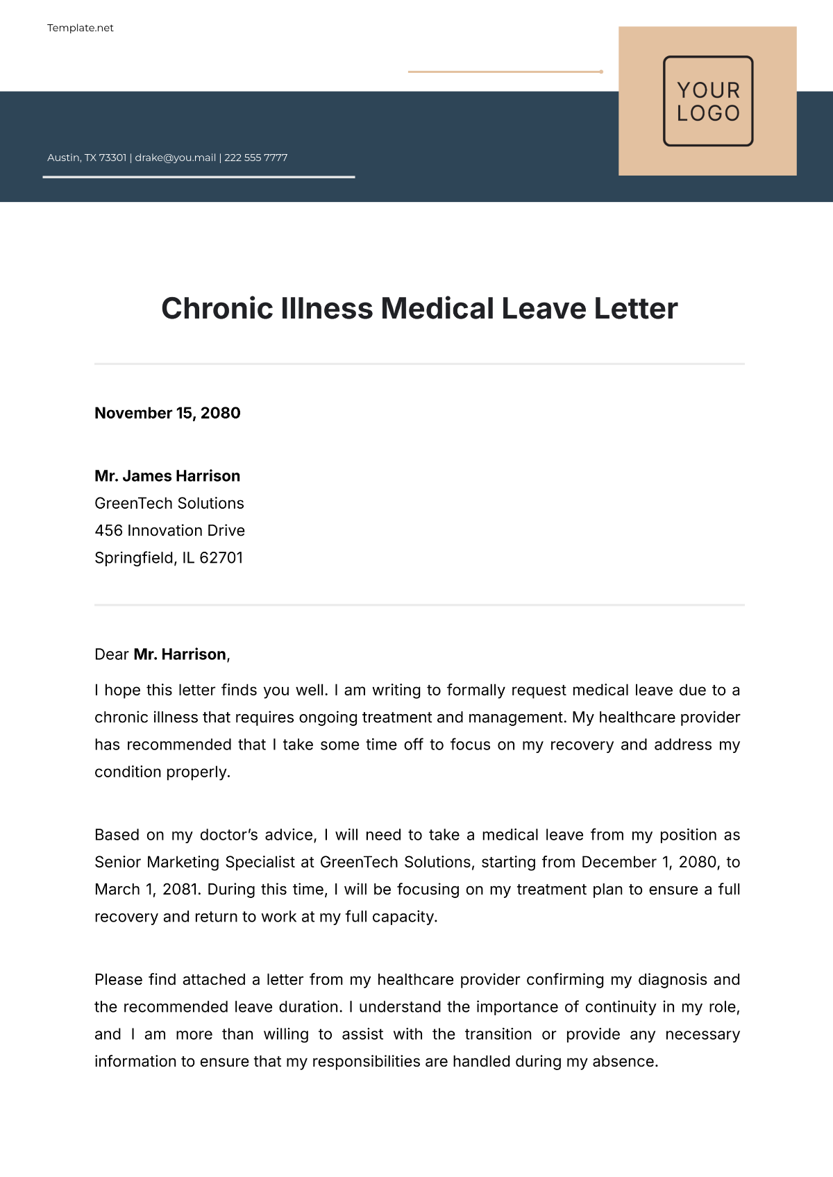 Chronic Illness Medical Leave Letter Template - Edit Online & Download