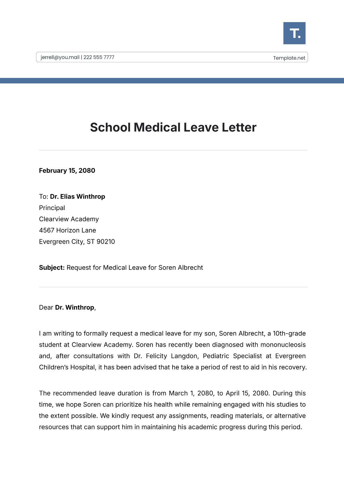 School Medical Leave Letter Template - Edit Online & Download