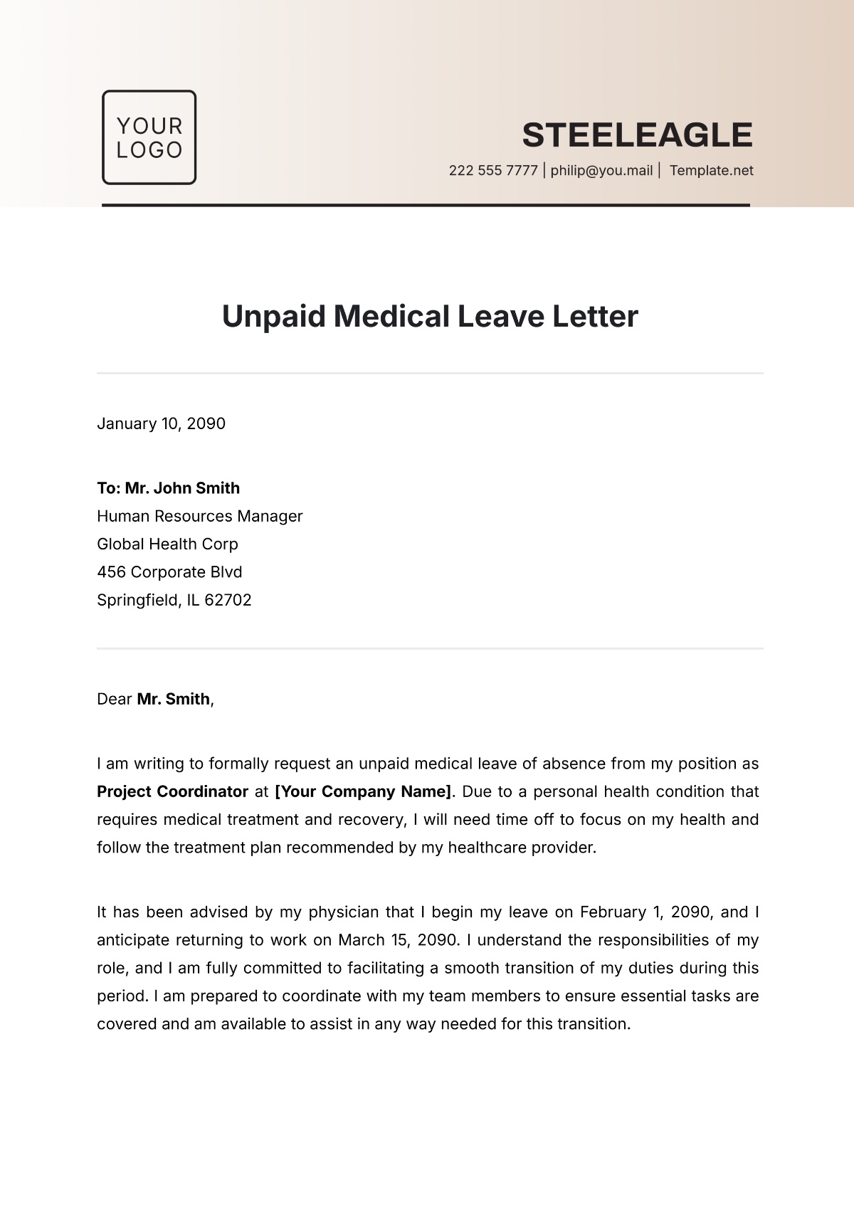 Unpaid Medical Leave Letter Template - Edit Online & Download