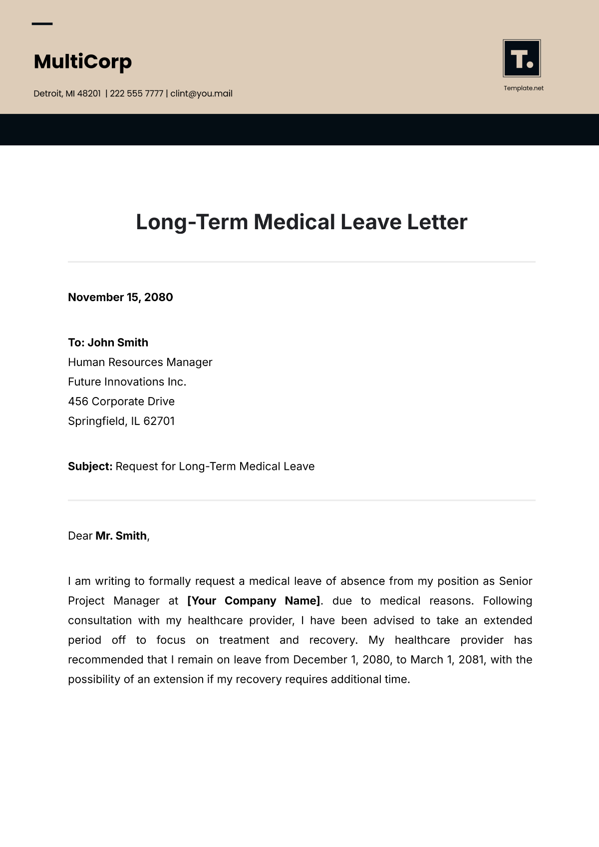 Long-Term Medical Leave Letter Template - Edit Online & Download