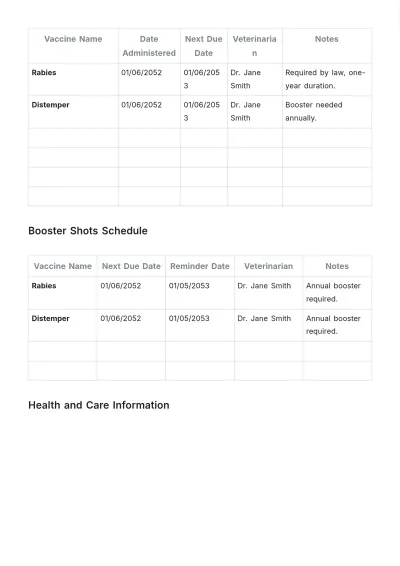 Free Animal Care Vaccination Card Template to Edit Online