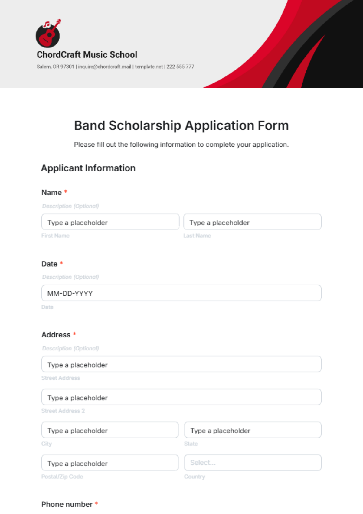 Band Scholarship Application Form Template - Edit Online & Download