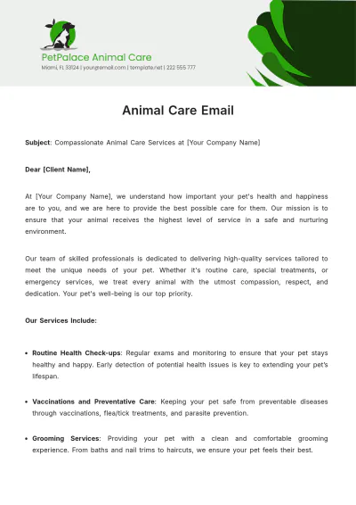 Free Animal Care Email Template to Edit Online