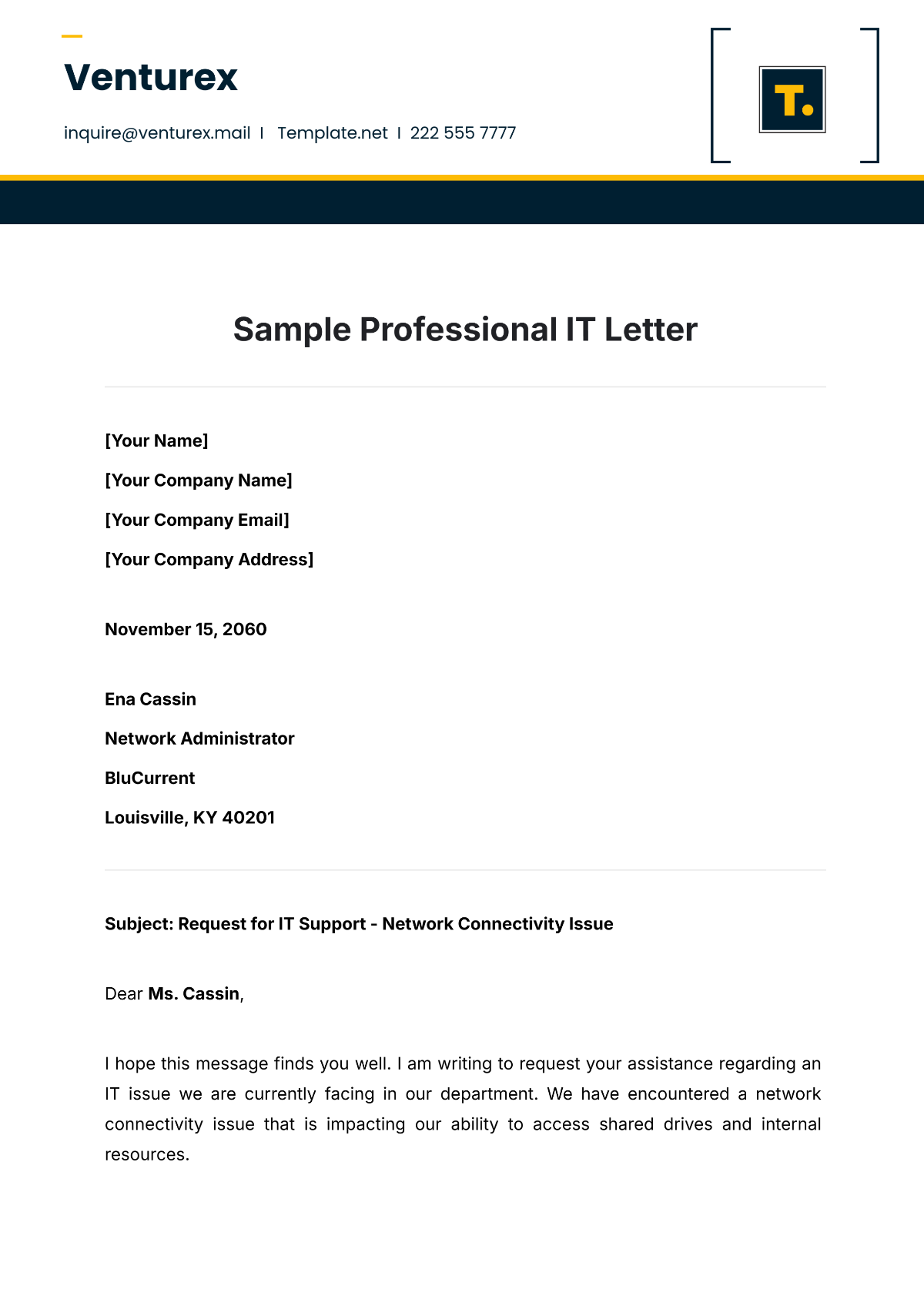 Sample Professional IT Letter Template - Edit Online & Download