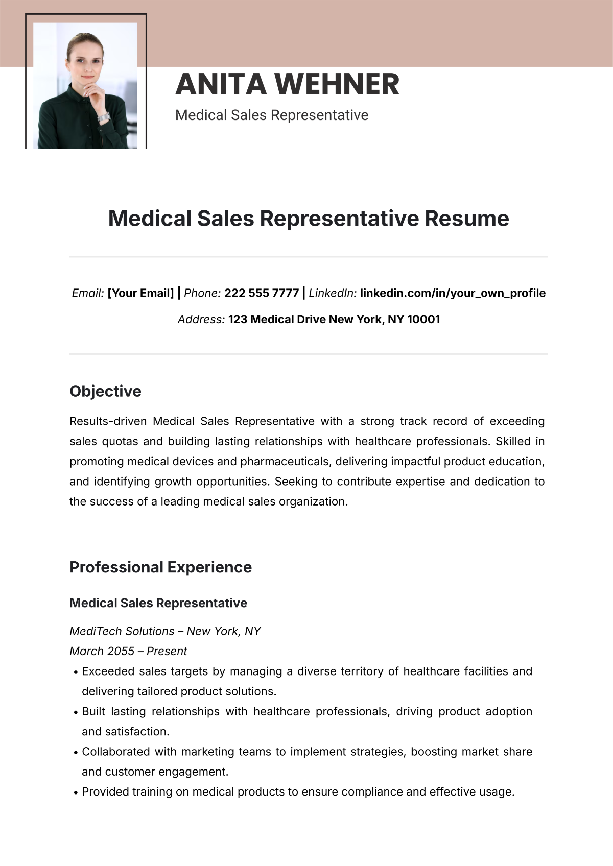 Medical Sales Representative Resume Template - Edit Online & Download